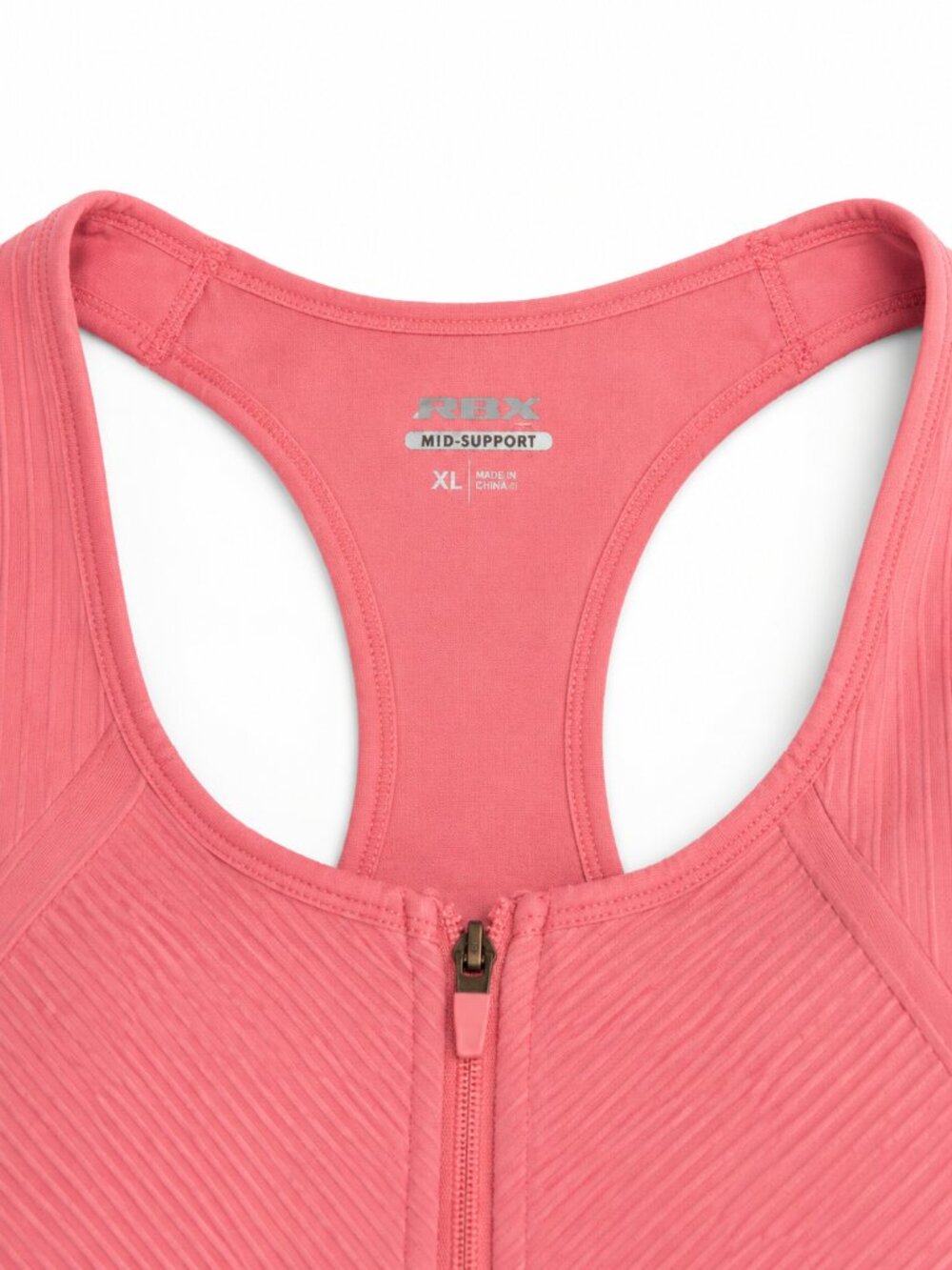 RBX Pink Front Zip Racerback Sports Bra | XL | Mid Support | Textured Activewear